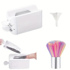 Portable Nail Powder Recycling Box Set with Soft Nail Dip Powder Brush