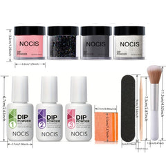 Dip Powder Nail Kit 4 Colors Gray Pink Glitter Dip Nail Powder Starter Set