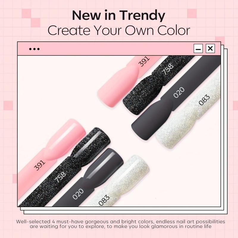Dip Powder Nail Kit 4 Colors Gray Pink Glitter Dip Nail Powder Starter Set