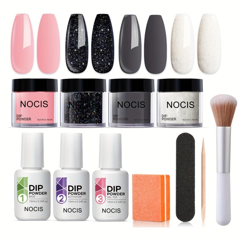 Dip Powder Nail Kit 4 Colors Gray Pink Glitter Dip Nail Powder Starter Set