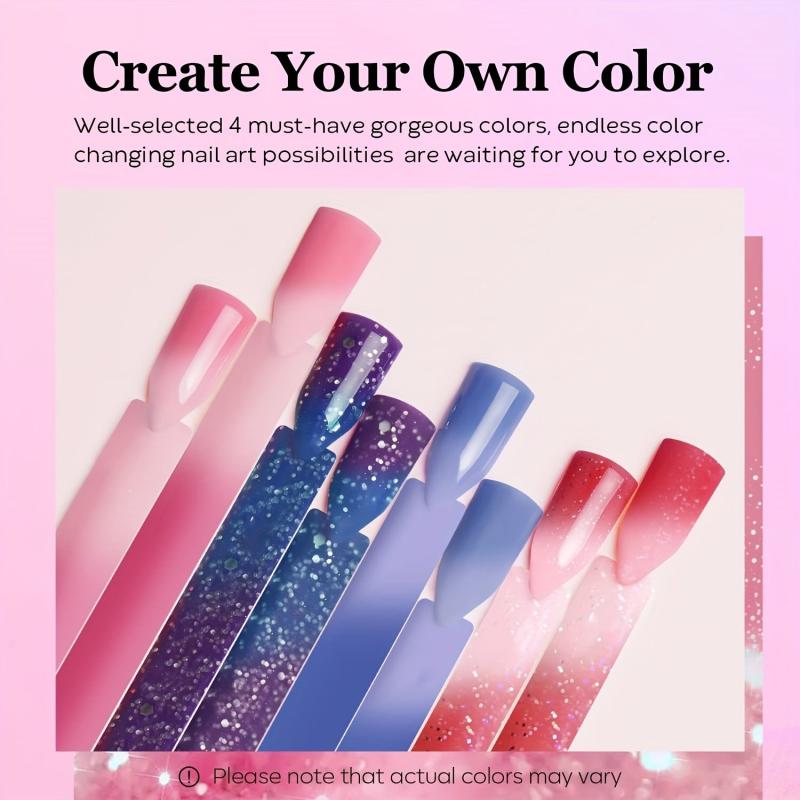 Temperature Changing Dip Powder Nail Kit - 4 Red Glitter Colors