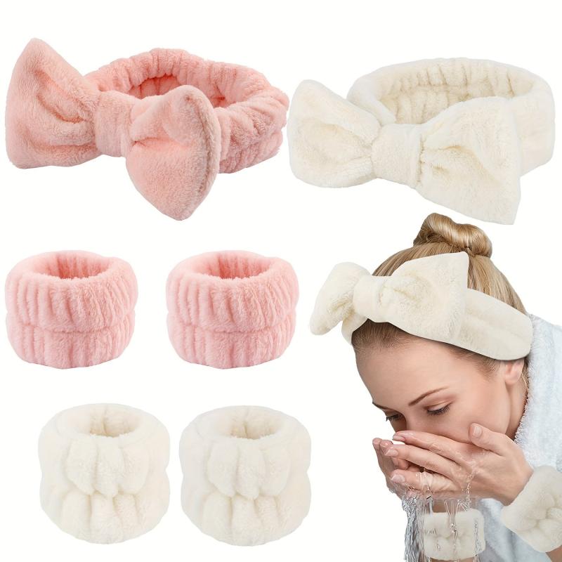 3 pack Microfiber Coral Fleece Headband and Wristband Set for Women