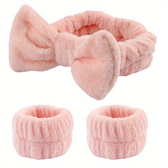 3 pack Microfiber Coral Fleece Headband and Wristband Set for Women