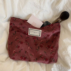 Velvet Rose Flower Makeup Bag Cosmetic Bag Large Capacity Canvas Travel Toiletry
