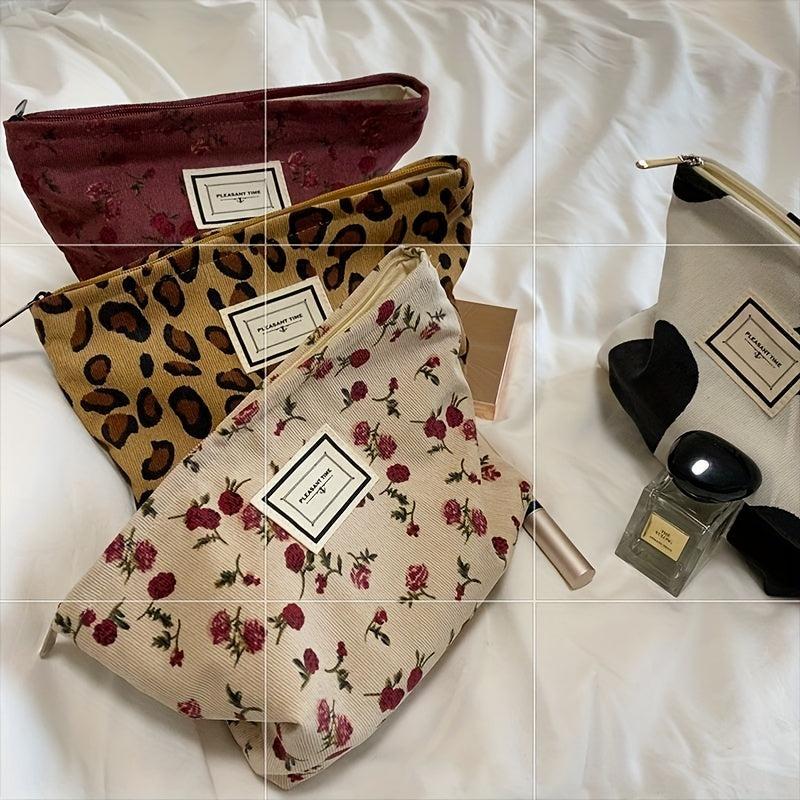 Velvet Rose Flower Makeup Bag Cosmetic Bag Large Capacity Canvas Travel Toiletry