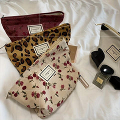 Velvet Rose Flower Makeup Bag Cosmetic Bag Large Capacity Canvas Travel Toiletry