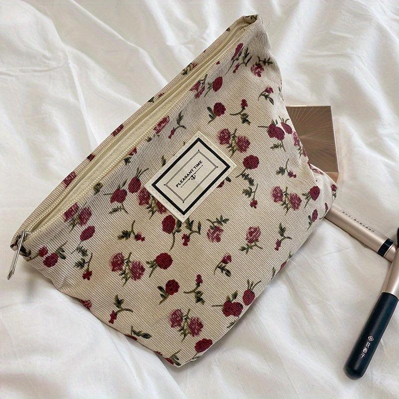 Velvet Rose Flower Makeup Bag Cosmetic Bag Large Capacity Canvas Travel Toiletry
