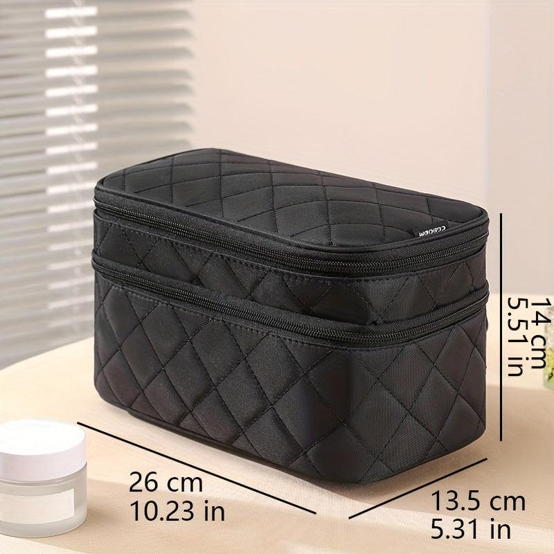 Double Layer Travel Makeup Bag With Carry Handle