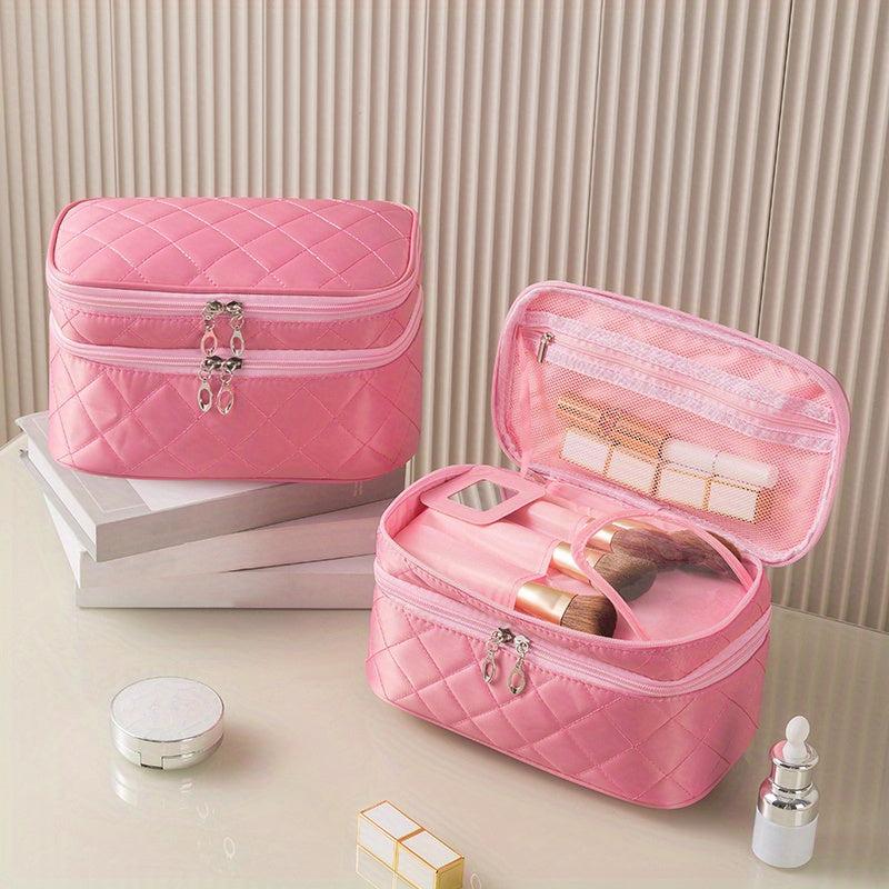 Double Layer Travel Makeup Bag With Carry Handle