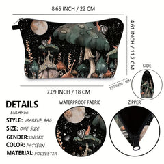 Waterproof Mushroom Print Makeup Bag Portable Cosmetic Case for Travel and Toile
