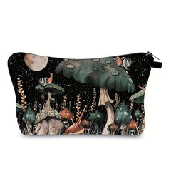Waterproof Mushroom Print Makeup Bag Portable Cosmetic Case for Travel and Toile