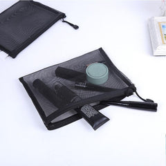 Travel Cosmetic Bag Zipper Mesh Toiletry Kits Storage Pouch Makeup Case