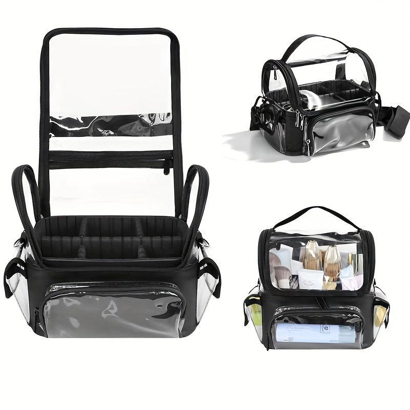 Makeup Brush Organizer Clear Case with Strap & Dividers