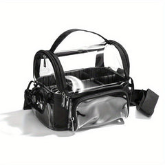 Makeup Brush Organizer Clear Case with Strap & Dividers