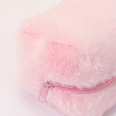 Pink Plush Cosmetic Bag Roomy Makeup Travel Portable Toiletry Organizer