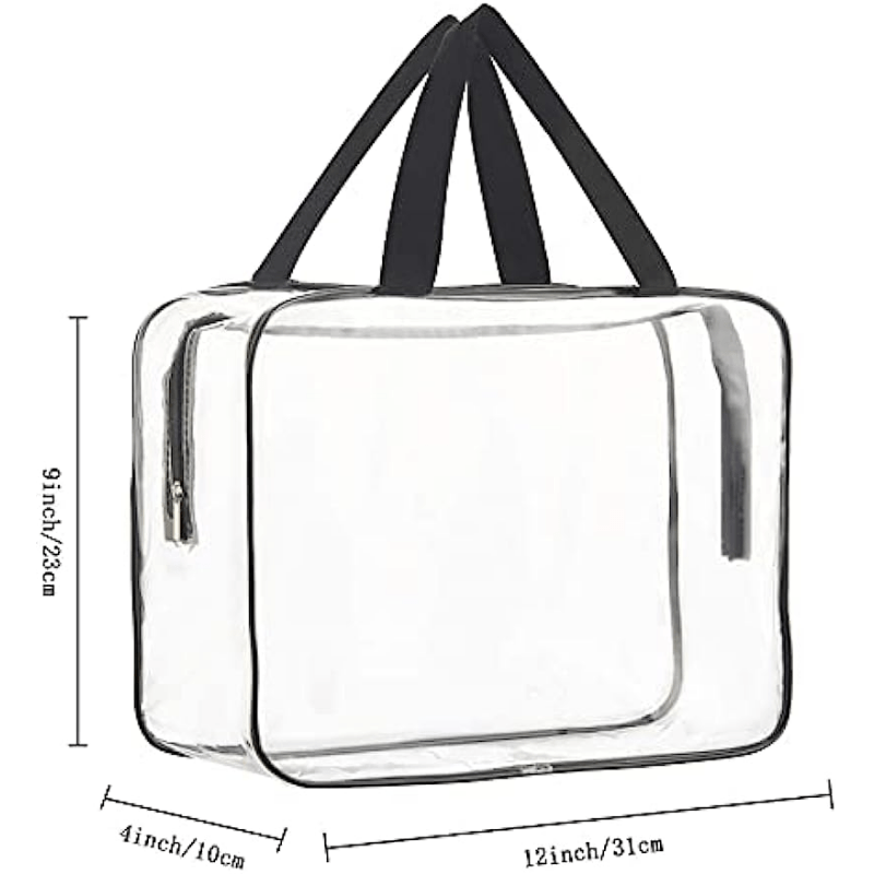 2Pcs Clear Makeup Organizer Bag Portable Plastic Tote Bags Handle Waterproof
