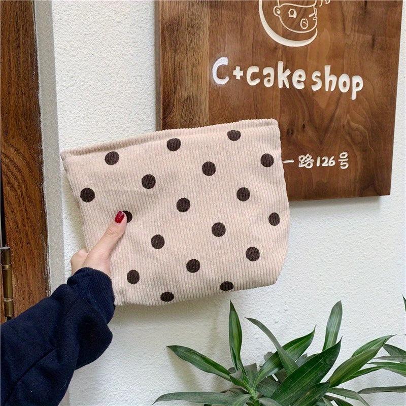 Corduroy Smile Face Cosmetic Bag Large Capacity Travel Toiletry Pouch
