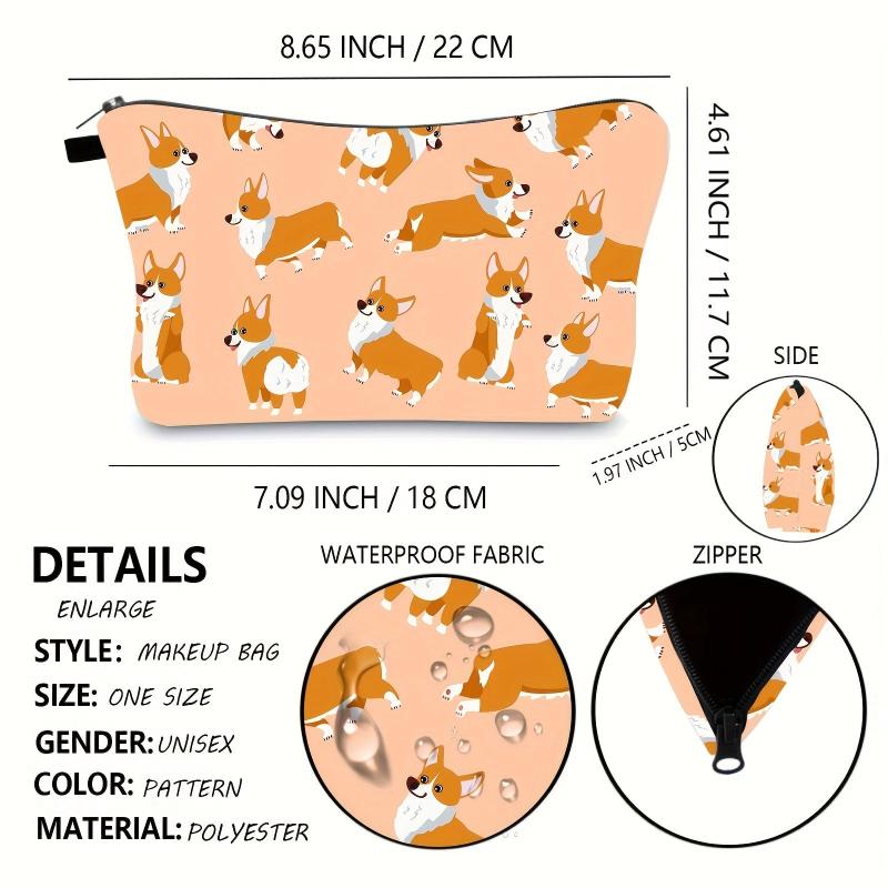 Corgi Dog Print Makeup Case Zipper Makeup Bags Animal Prints Cosmetic Organizer