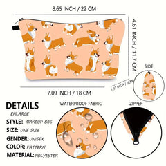Corgi Dog Print Makeup Case Zipper Makeup Bags Animal Prints Cosmetic Organizer