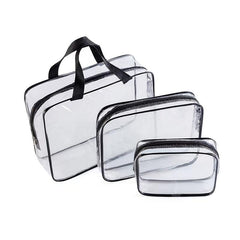 3Pcs Clear Cosmetics Toiletry Bag Portable PVC Travel Wash Storage Grey Pink