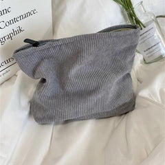 Corduroy Travel Cosmetic Bag Large Capacity Zipper Make Up Pouch