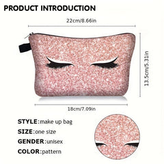 Eyelash Printed Makeup Brush Bag For Purse Pink Cosmetic Bag