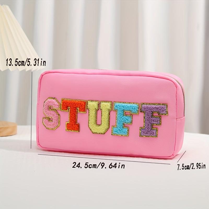 Preppy Makeup Pouch Chenille Letter Patch Zipper Makeup Bags Nylon Toiletry Bag