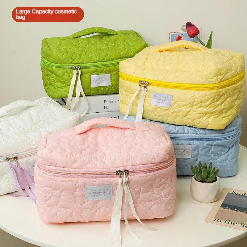 Quilted Cosmetic Bag with Floral Print - Travel Makeup Organizer