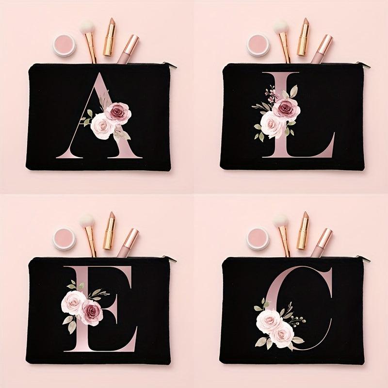 Floral Letter Print Makeup Bag Bridesmaid Organizer Bridal Cosmetic Pouch