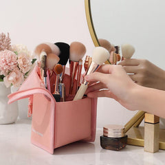 2Pcs Makeup Brush Holder Organizer Bag Portable Brush Cup