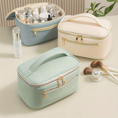 Makeup Bag with Brush Holder & Handle Travel Makeup Organizer