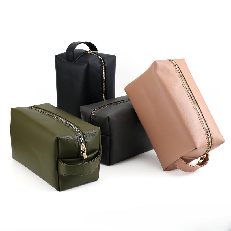 Minimalism PU Leather Cosmetic Bag for Women, Portable Makeup Storage Purse