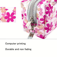 Floral Print Zipper Makeup Bag Waterproof Travel Toiletry Accessories Organizer