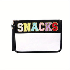Chenille Letter Bag Clear Cosmetic Pouch Zipper Makeup Snack Purse