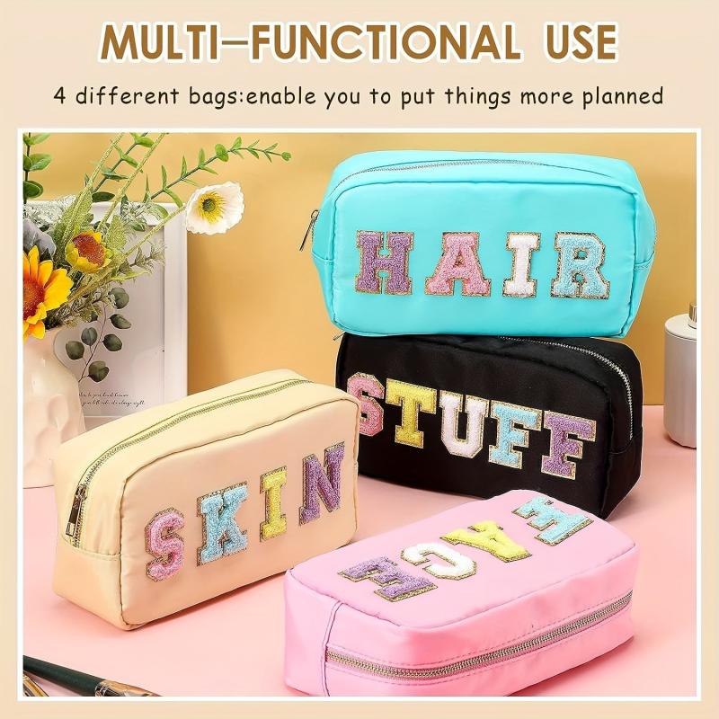 4 Pcs Embroidered Cosmetic Pouch Set Waterproof Travel Makeup Organizer Bag
