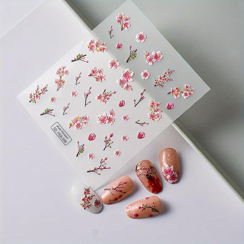 5D Embossed Flower Nail Art Stickers Self Adhesive for Women's Nail Decoration