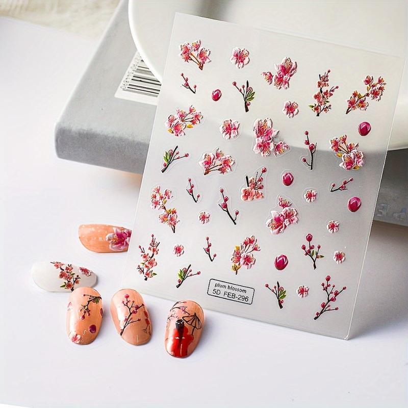 5D Embossed Flower Nail Art Stickers Self Adhesive for Women's Nail Decoration
