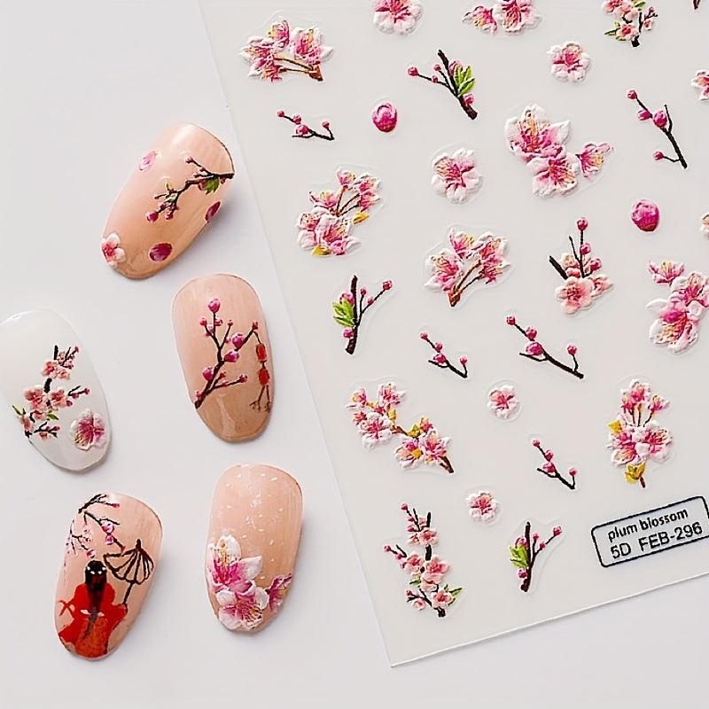 5D Embossed Flower Nail Art Stickers Self Adhesive for Women's Nail Decoration