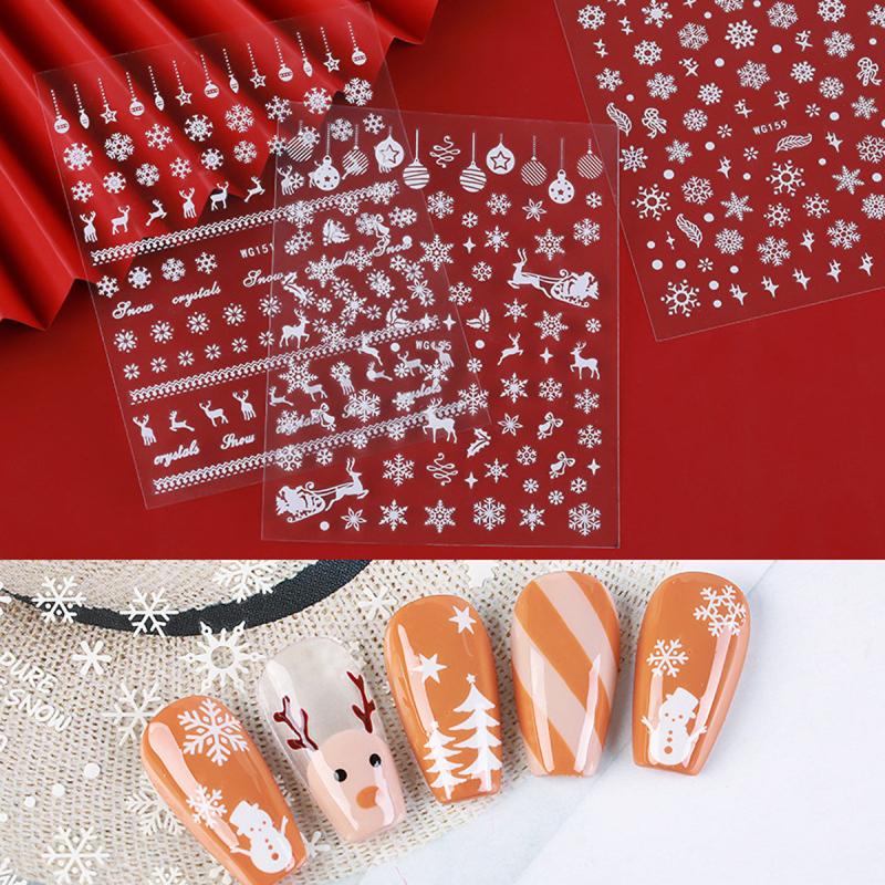 6pcs Christmas Nail Stickers Snowflakes Elk Bell Snowman Nail Art Decals