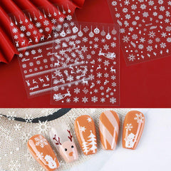 6pcs Christmas Nail Stickers Snowflakes Elk Bell Snowman Nail Art Decals