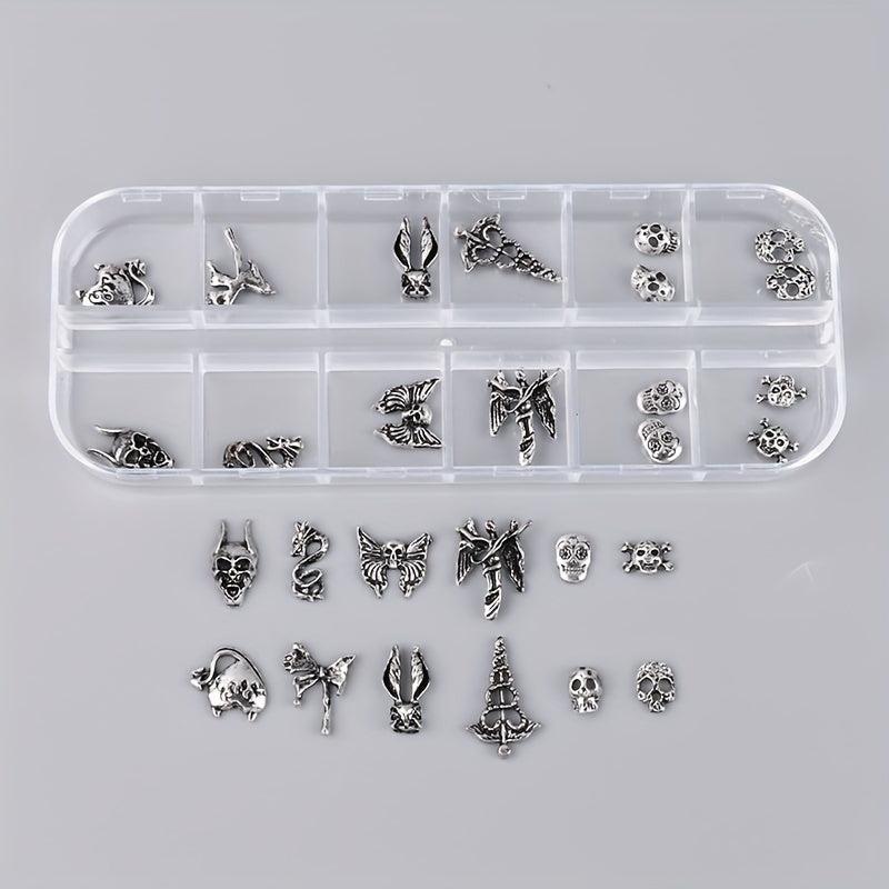 3D Halloween Nail Art Charms With Rhinestones Gothic Skull Pumpkin Bat Cross