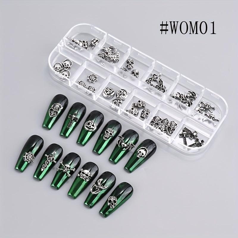 3D Halloween Nail Art Charms With Rhinestones Gothic Skull Pumpkin Bat Cross