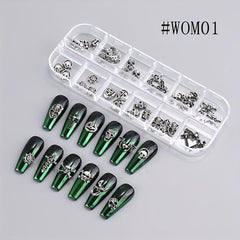 3D Halloween Nail Art Charms With Rhinestones Gothic Skull Pumpkin Bat Cross