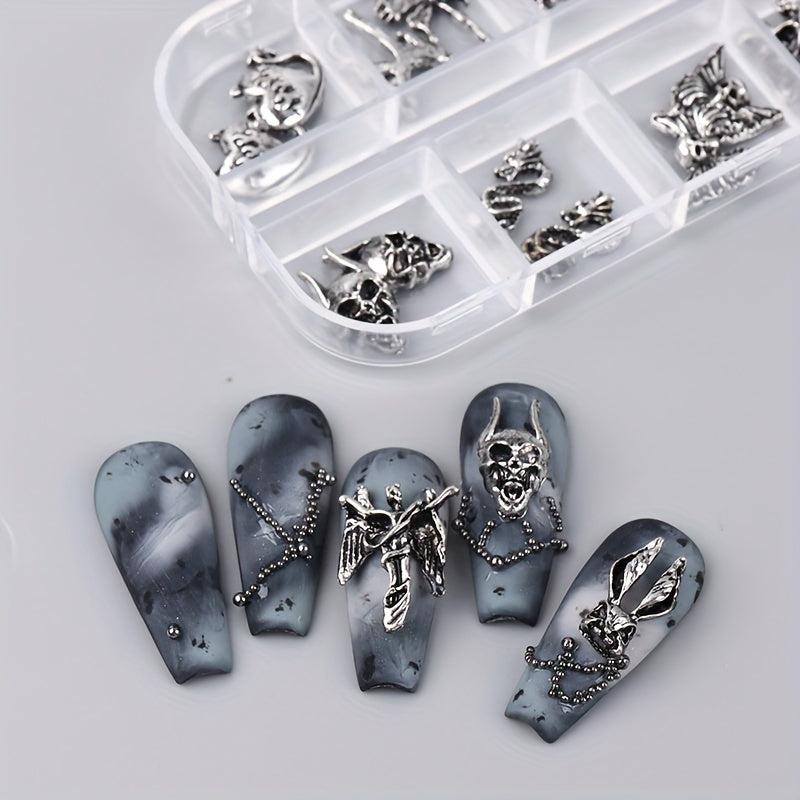 3D Halloween Nail Art Charms With Rhinestones Gothic Skull Pumpkin Bat Cross