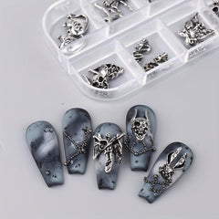 3D Halloween Nail Art Charms With Rhinestones Gothic Skull Pumpkin Bat Cross