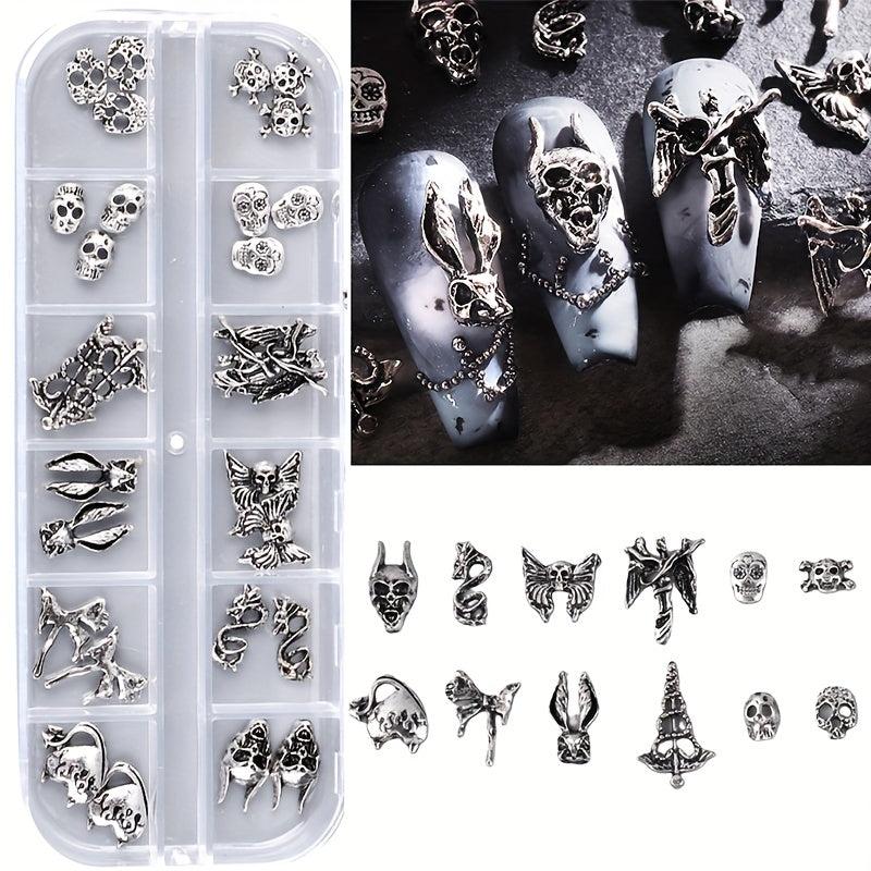 3D Halloween Nail Art Charms With Rhinestones Gothic Skull Pumpkin Bat Cross