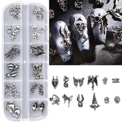 3D Halloween Nail Art Charms With Rhinestones Gothic Skull Pumpkin Bat Cross