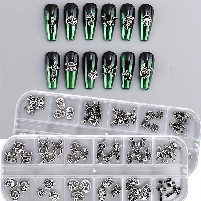 3D Halloween Nail Art Charms With Rhinestones Gothic Skull Pumpkin Bat Cross