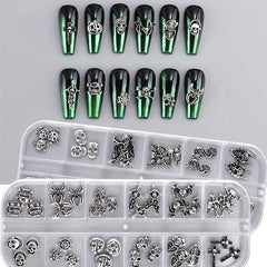 3D Halloween Nail Art Charms With Rhinestones Gothic Skull Pumpkin Bat Cross