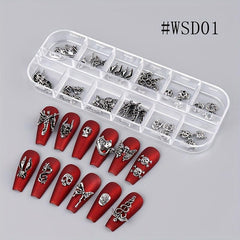 3D Halloween Nail Art Charms With Rhinestones Gothic Skull Pumpkin Bat Cross